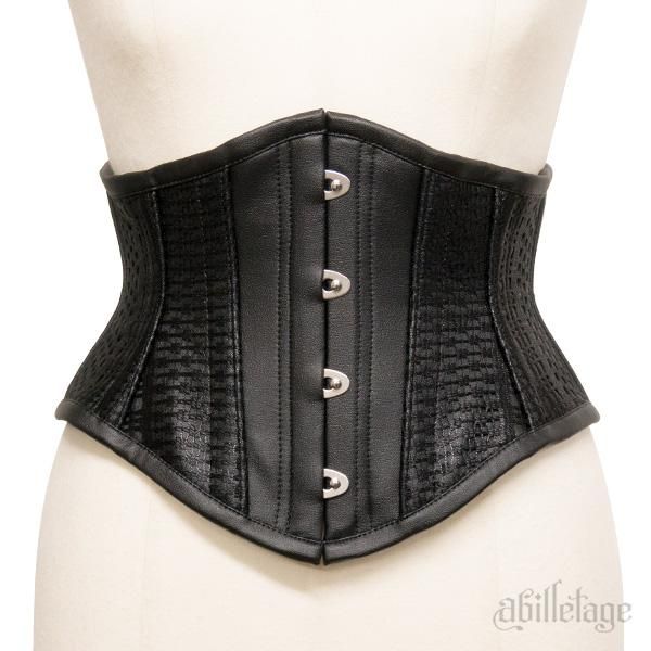 受注生産】フェイクレザーメッシュデザインミニコルセット（ブラック