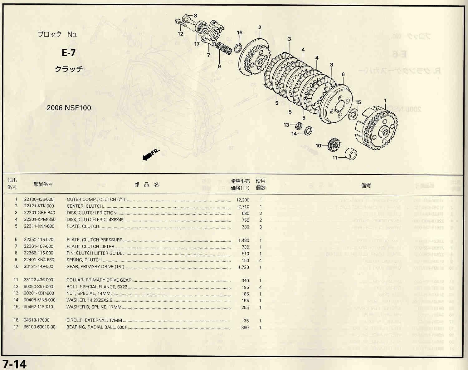 NSF100 ホンダ純正部品 ブロックNo.E-7 クラッチ パーツリストページ 7