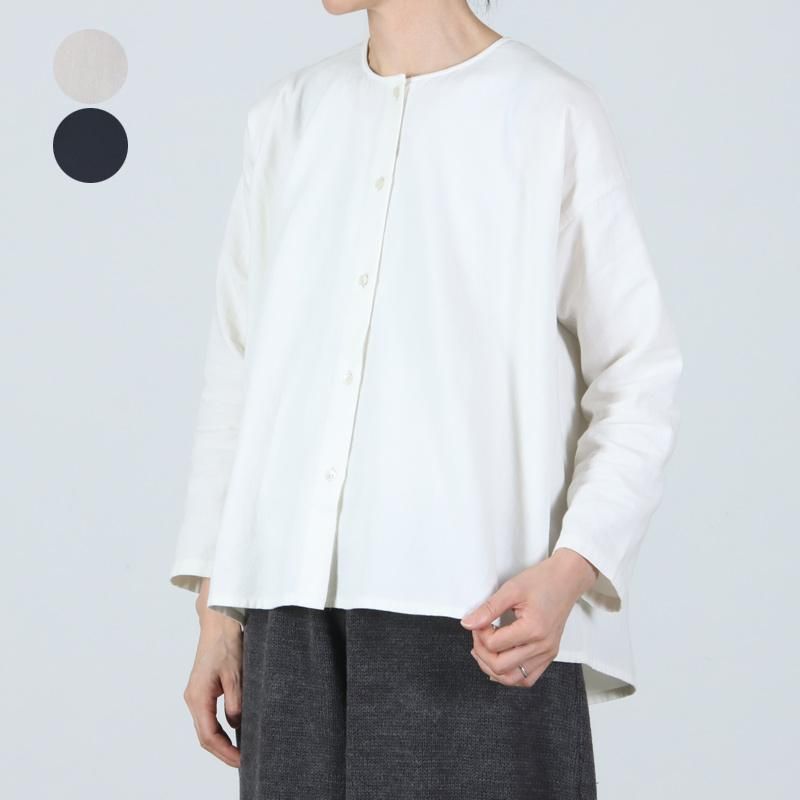 evameva (エヴァムエヴァ) cotton wool no collar shirt / コットン