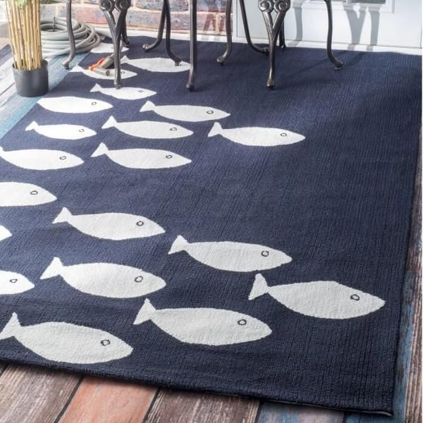 おさかな模様 インドア/アウトドア カーペット 絨毯 海外ラグ かわいい