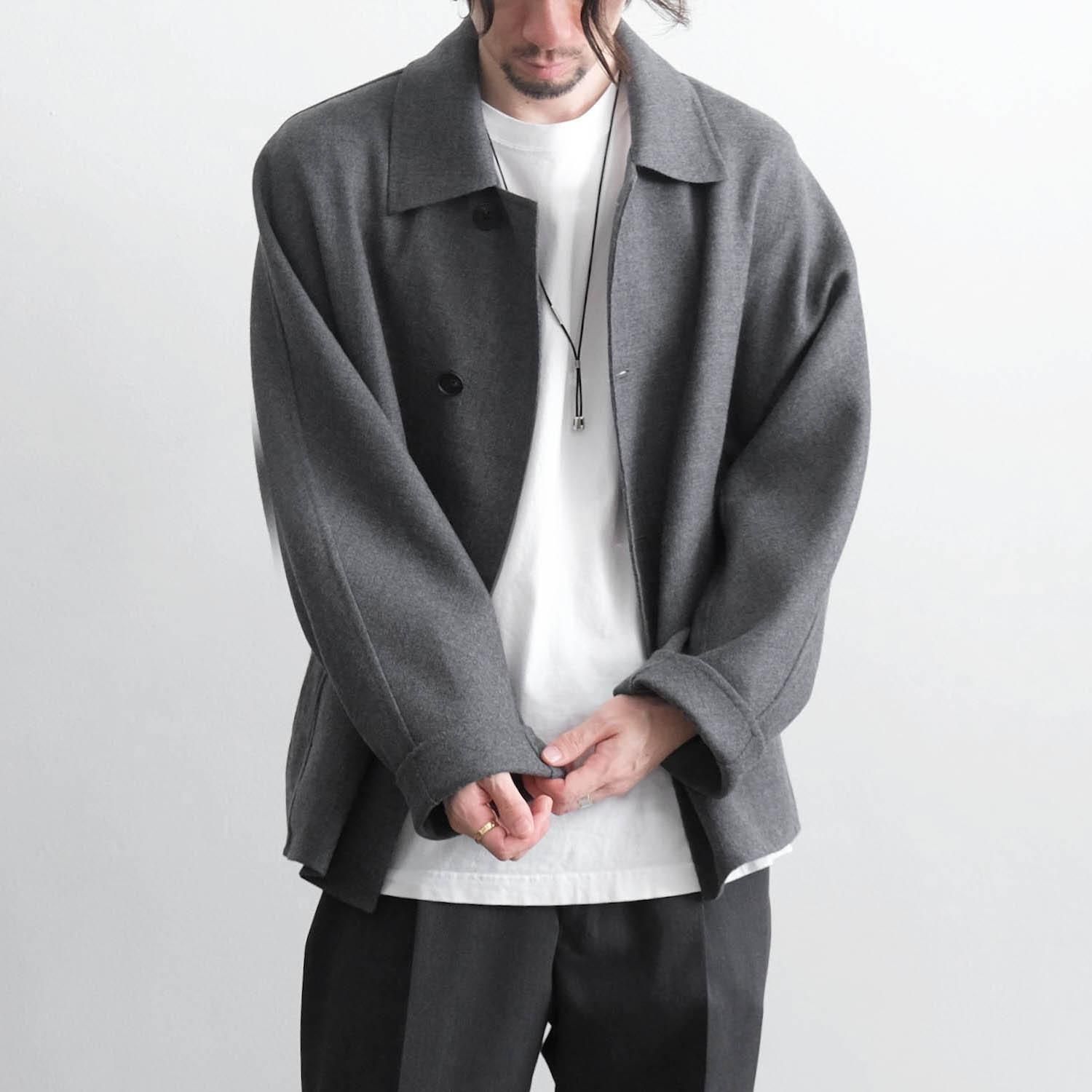 SUPER120S RIVER FLANNEL DRAPING KIMONO BLOUSON [CHARCOAL TOP