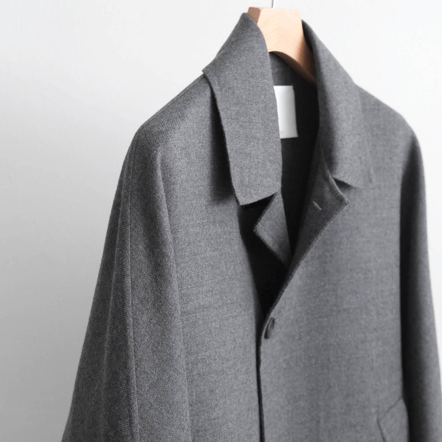 SUPER120S RIVER FLANNEL DRAPING KIMONO BLOUSON [CHARCOAL TOP