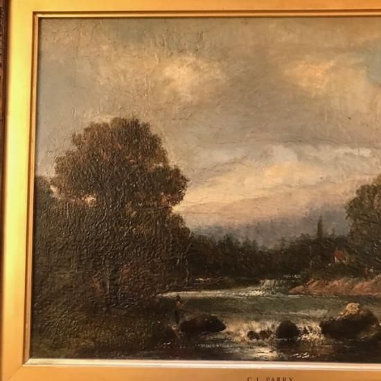 レンタル品】英国アンティーク油絵 (風景画） C.J.Parry c1880 - 鎌倉