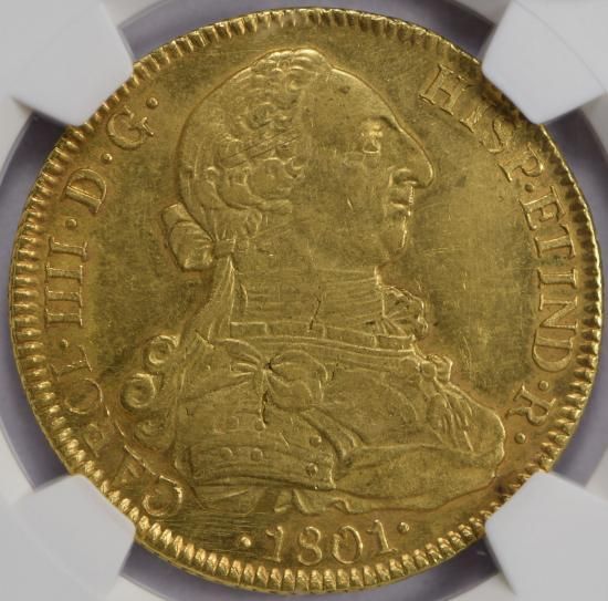 チリ 1801SO Aj 8エスクード カルロス4世 金貨 NGC MS62 最高鑑定品