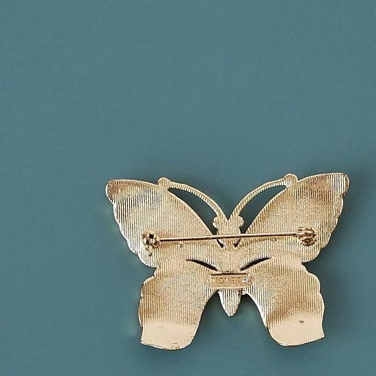 J0489 1970年代Monetラインストーンゴールドバタフライブローチ