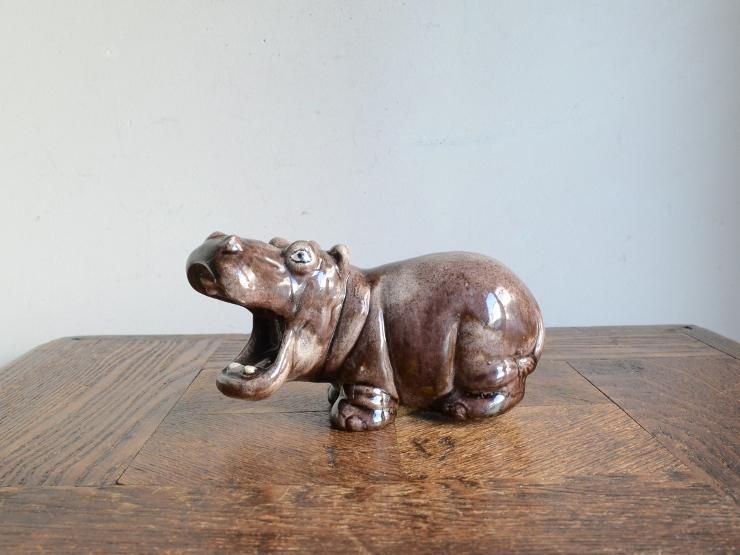 ヴィンテージ カバモチーフ 陶器オブジェ（W13cm）｜アンティーク雑貨