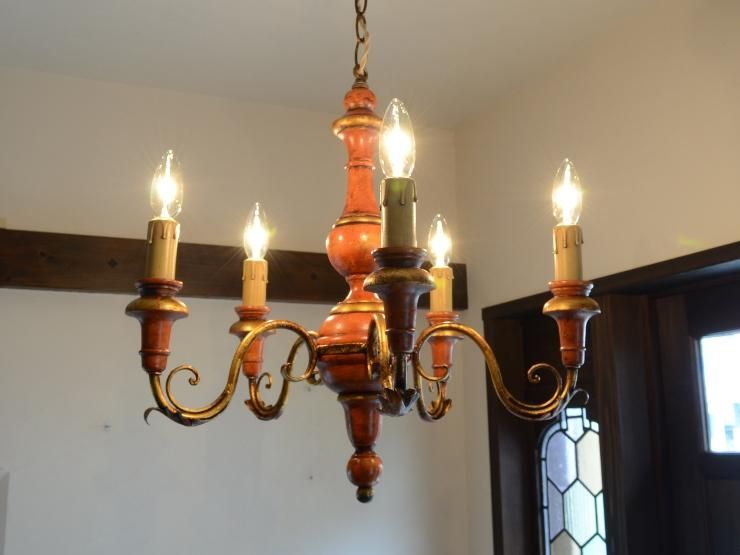 ヴィンテージ 木製＆アイアン 5灯シャンデリア｜アンティーク照明