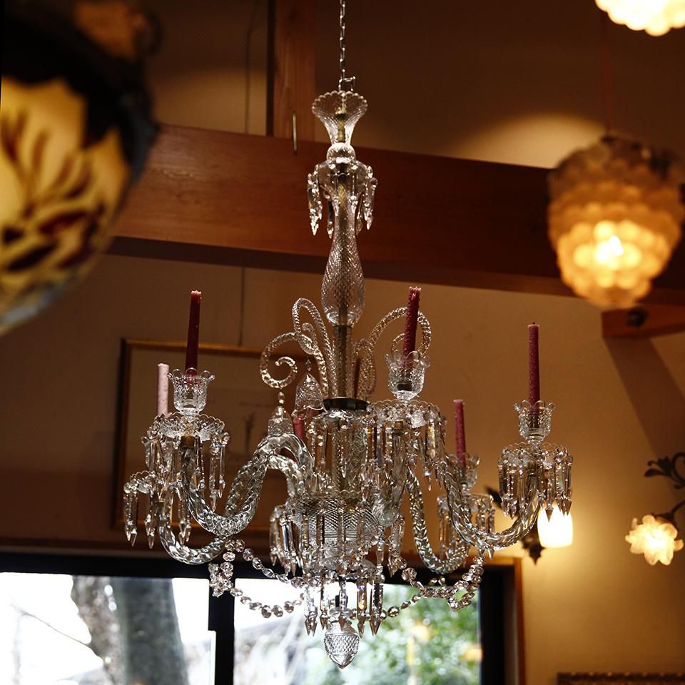 バカラ クリスタルガラス 6灯シャンデリア 蝋燭 アンティーク