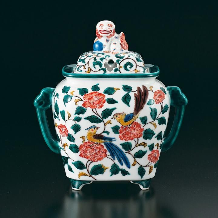 香炉 色絵花鳥絵変図 / 三ツ井為吉 桐箱紐通し入り - 和食器の通販なら