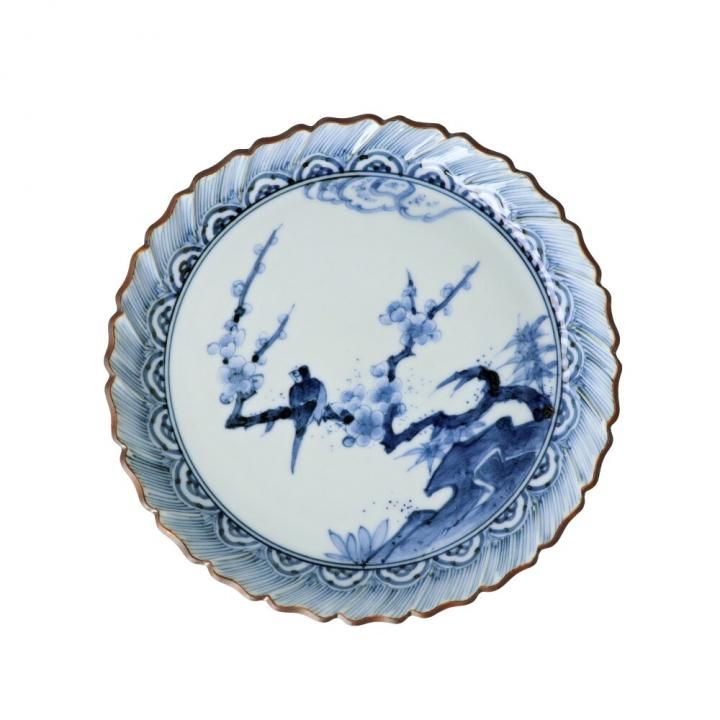 取皿揃 藍九谷梅鳥図 | 5枚セット / 山本長左 | 九谷焼専門店の陶らいふ