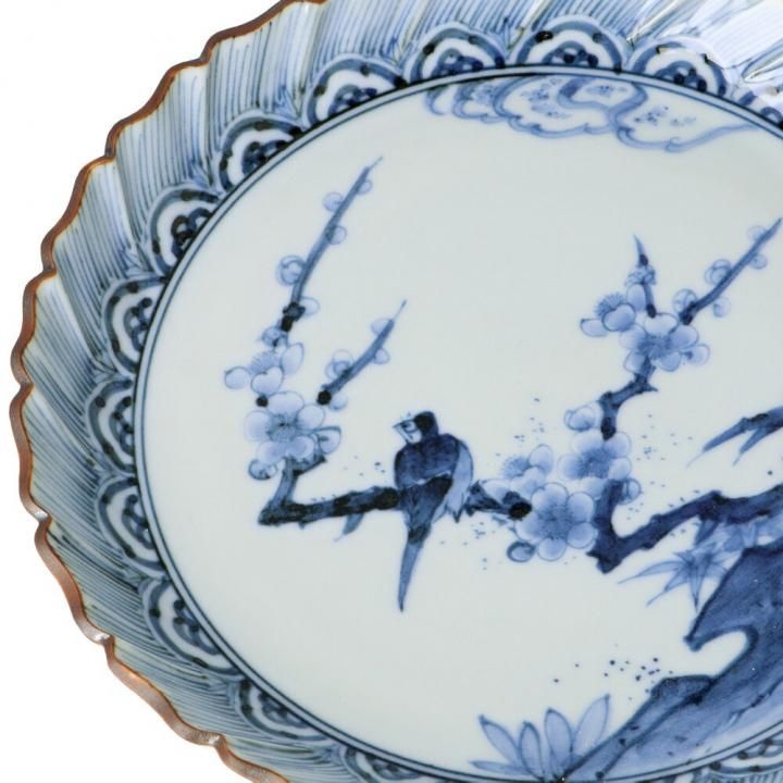 取皿揃 藍九谷梅鳥図 | 5枚セット / 山本長左 | 九谷焼専門店の陶らいふ