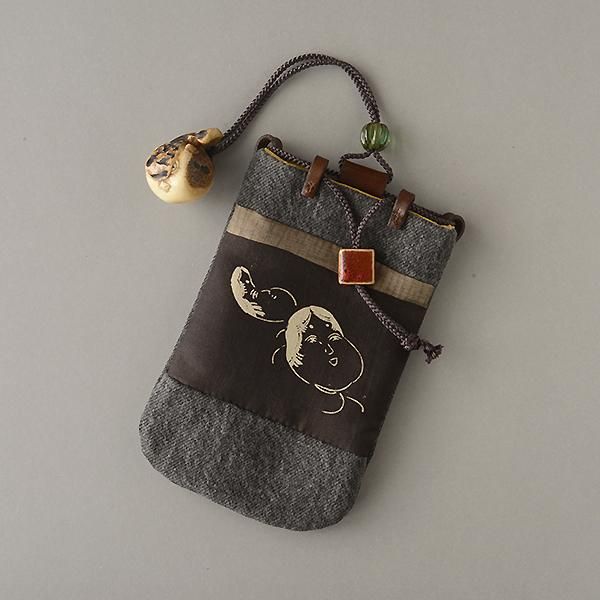 根付と巾着揃え「福来」 - 和こもの花影抄