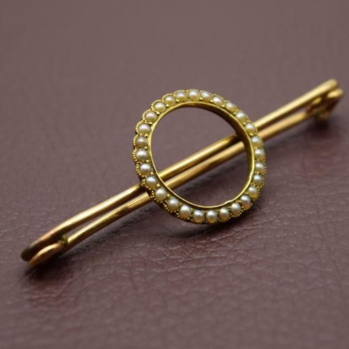 アンティーク ハーフパール 9ctゴールド サークル ブローチ