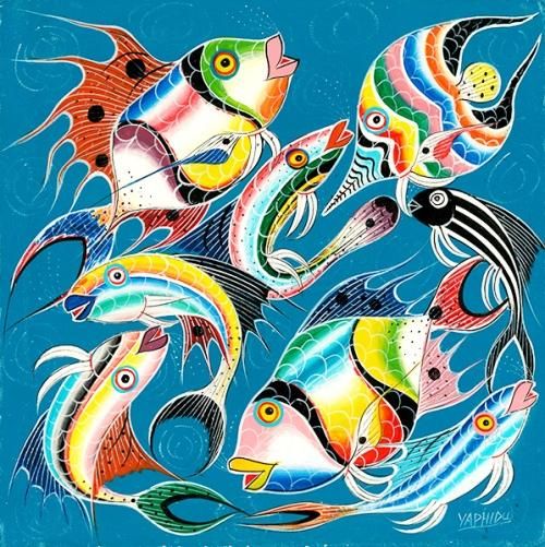 ティンガティンガ・アート 11957「アフリカの海～熱帯の魚たち」by