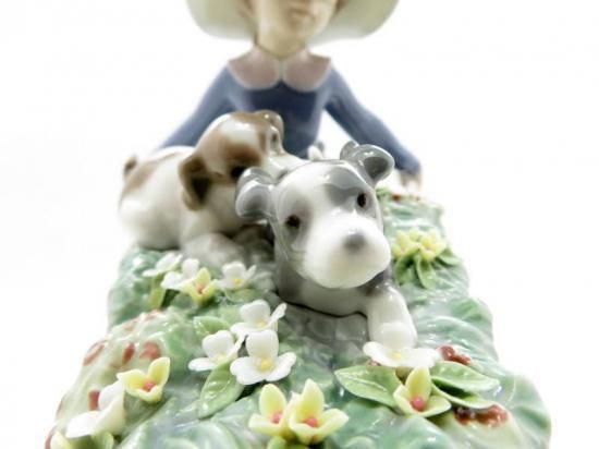 リヤドロ 置物 □ 乗せてあげる フィギュリン 5460 犬 花 女の子 陶器