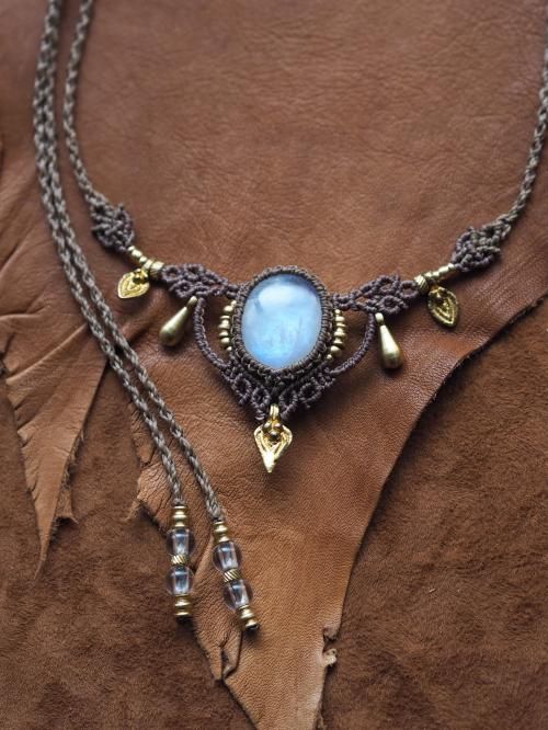 天然石マクラメ編みチョーカーネックレス＆ヘッドドレス ムーン