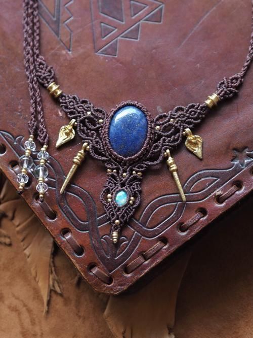 マクラメ編みネックレス ラピスラズリ（アフガニスタン産）&プレシャス