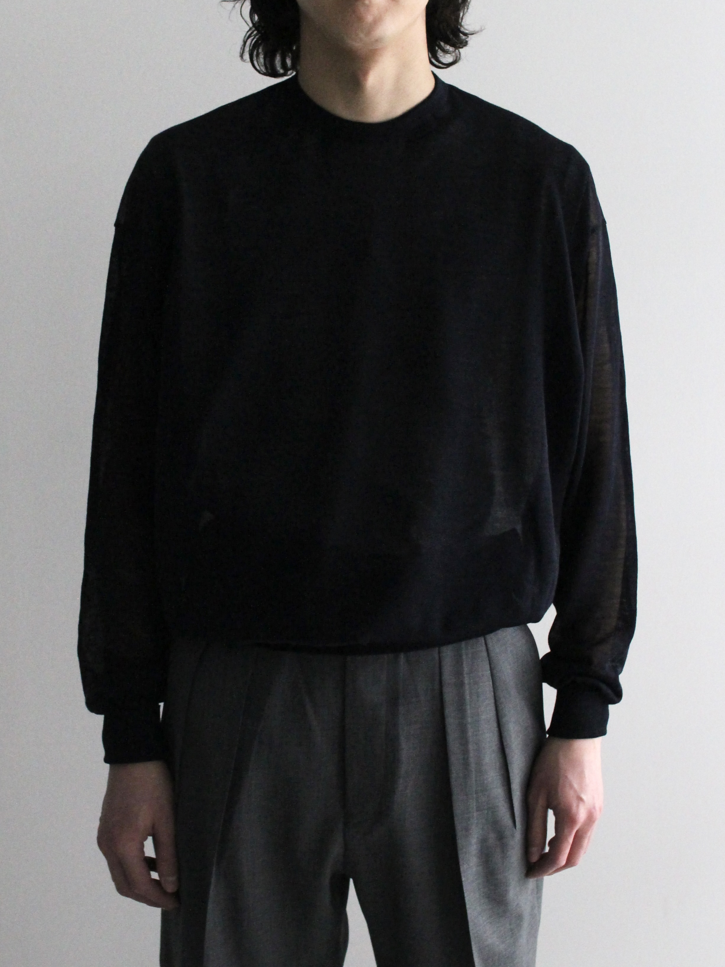 HERILL Ramie High gauge crew neck - NAVY - PURAS