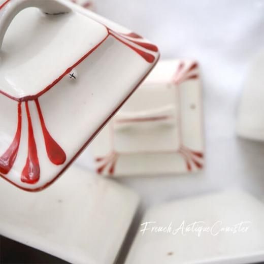 送料無料】フランス アンティーク キャニスター 陶器 ローズ 小花【4