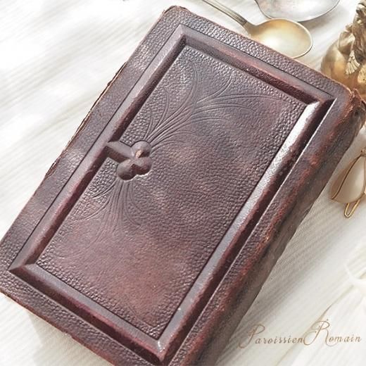 フランス アンティーク 1900年代 革表紙 聖書 祈祷書 クロス 十字架