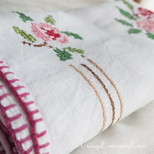 ドイツ ヴィンテージ クロス H59cm×W122cm 横長 クロスステッチ 刺繍