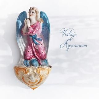 送料無料】フランス 蚤の市より アンティーク 聖水盤 （パステル 天使