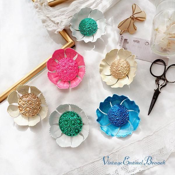 単品販売】ヴィンテージ 60年代 USA エナメルブローチ フラワー