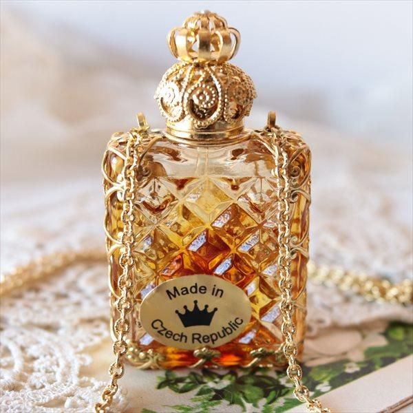 チェコ ガラスの香水瓶 ペンダント 長方形きのこAM - tekuteku東欧雑貨店