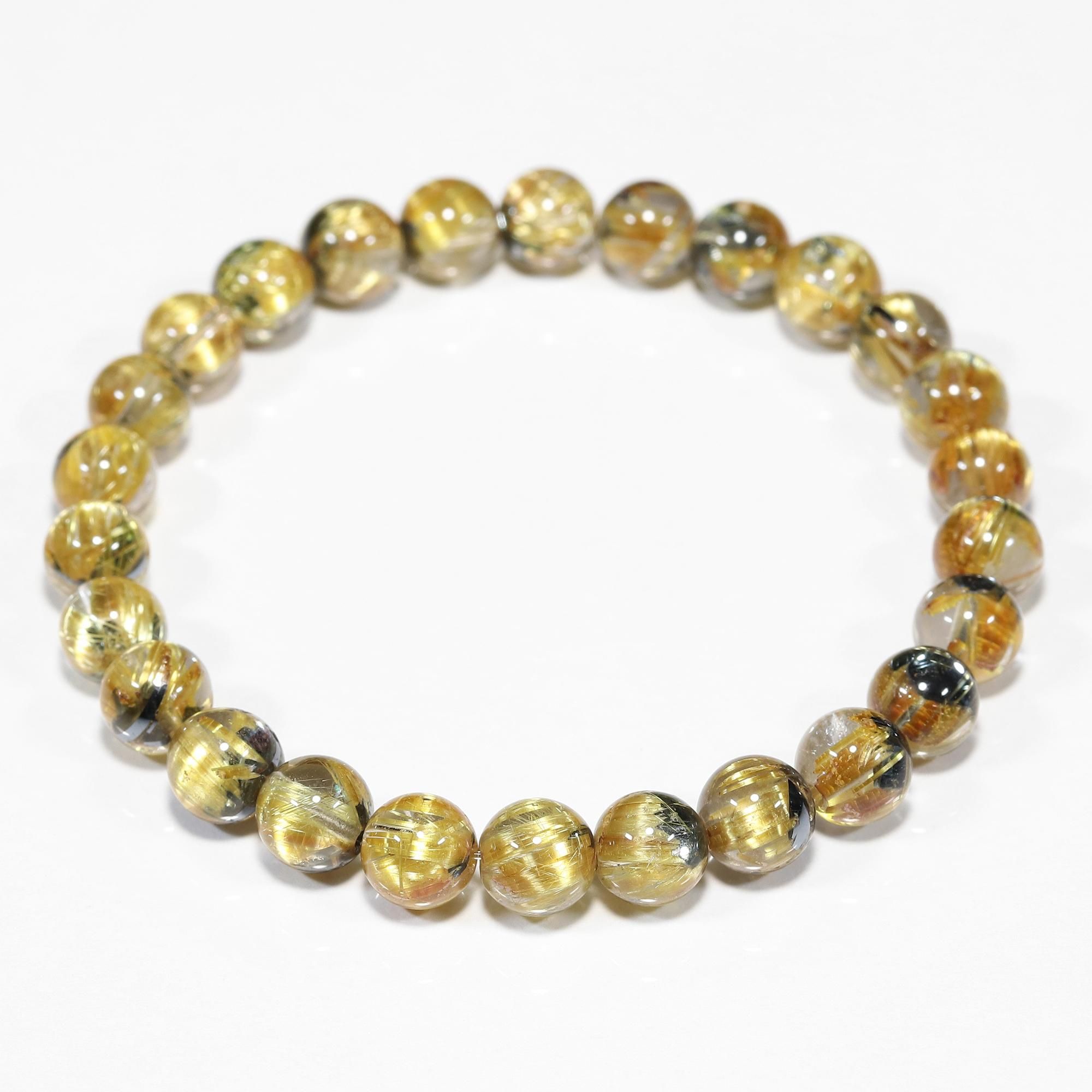 高品質】太陽放射タイチンルチルクォーツ 7mm玉 ブレスレット(型番