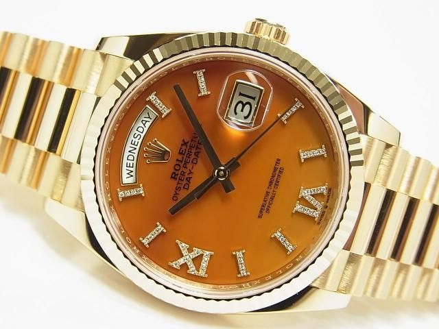 ロレックス デイデイト 36 YG カーネリアン インデックスダイヤ 128238