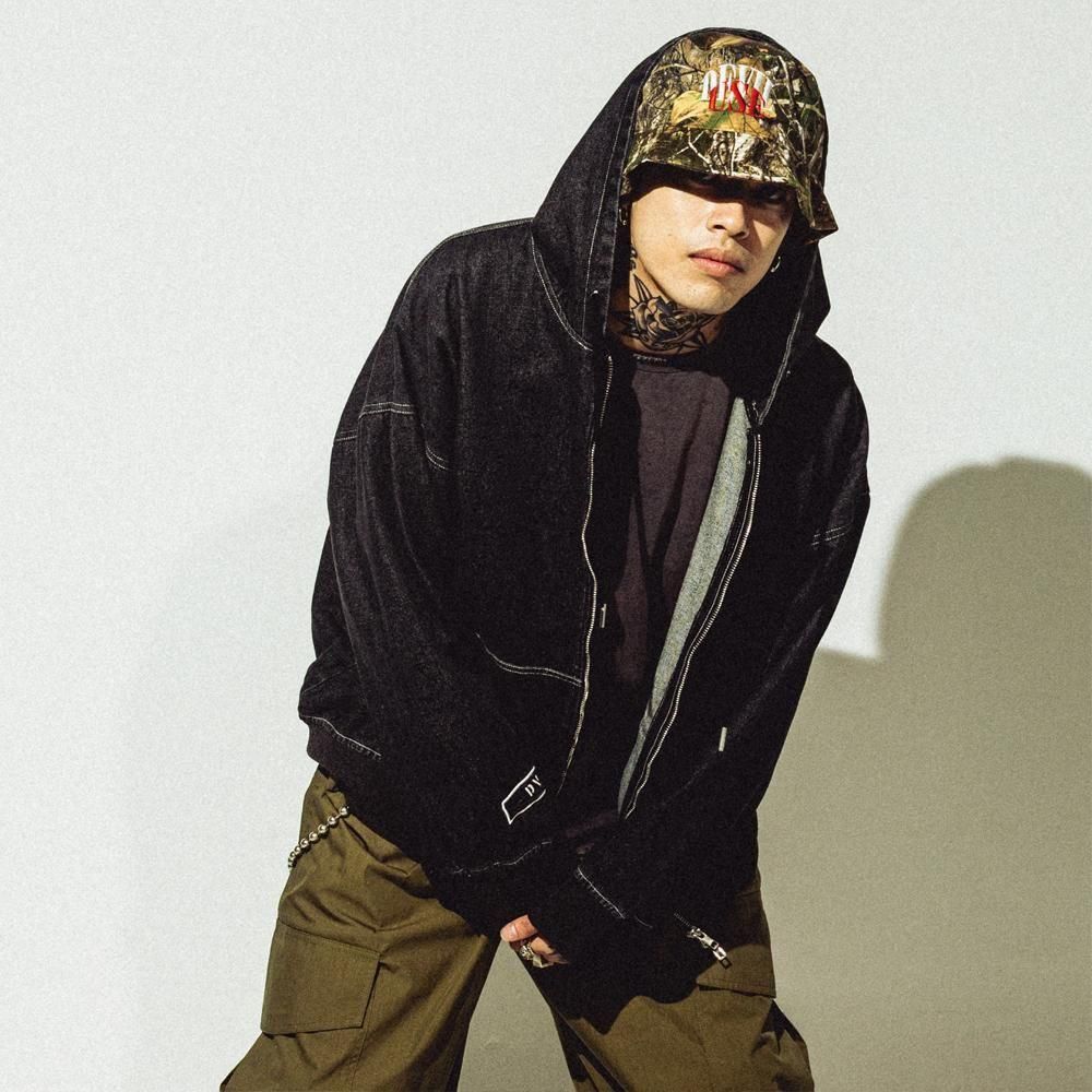 Denim Zip Hoodie(Black) - Deviluse ONLINE STORE