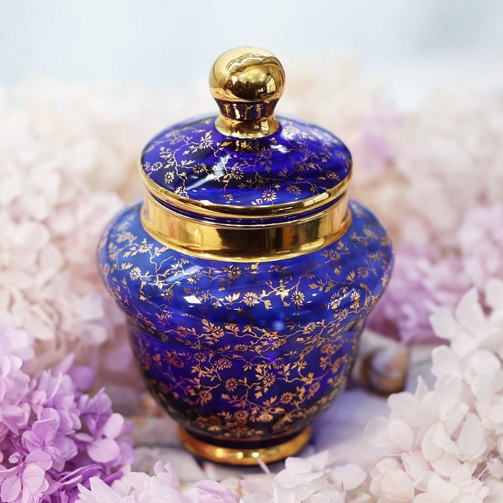 イタリア製金彩青硝子シュガーポット - 海福雑貨通販部