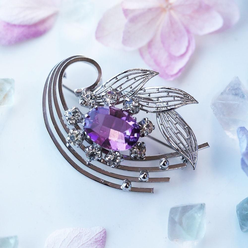 紫色硝子のお花ブローチ - 海福雑貨通販部