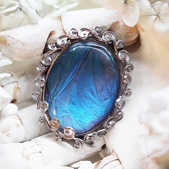 モルフォ蝶のオーバル型装飾ブローチ - 海福雑貨通販部