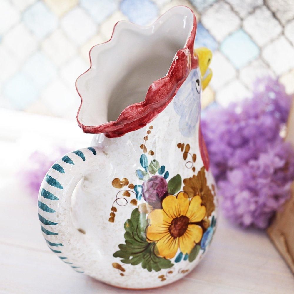 イタリア製花柄にわとり水差し - 海福雑貨通販部