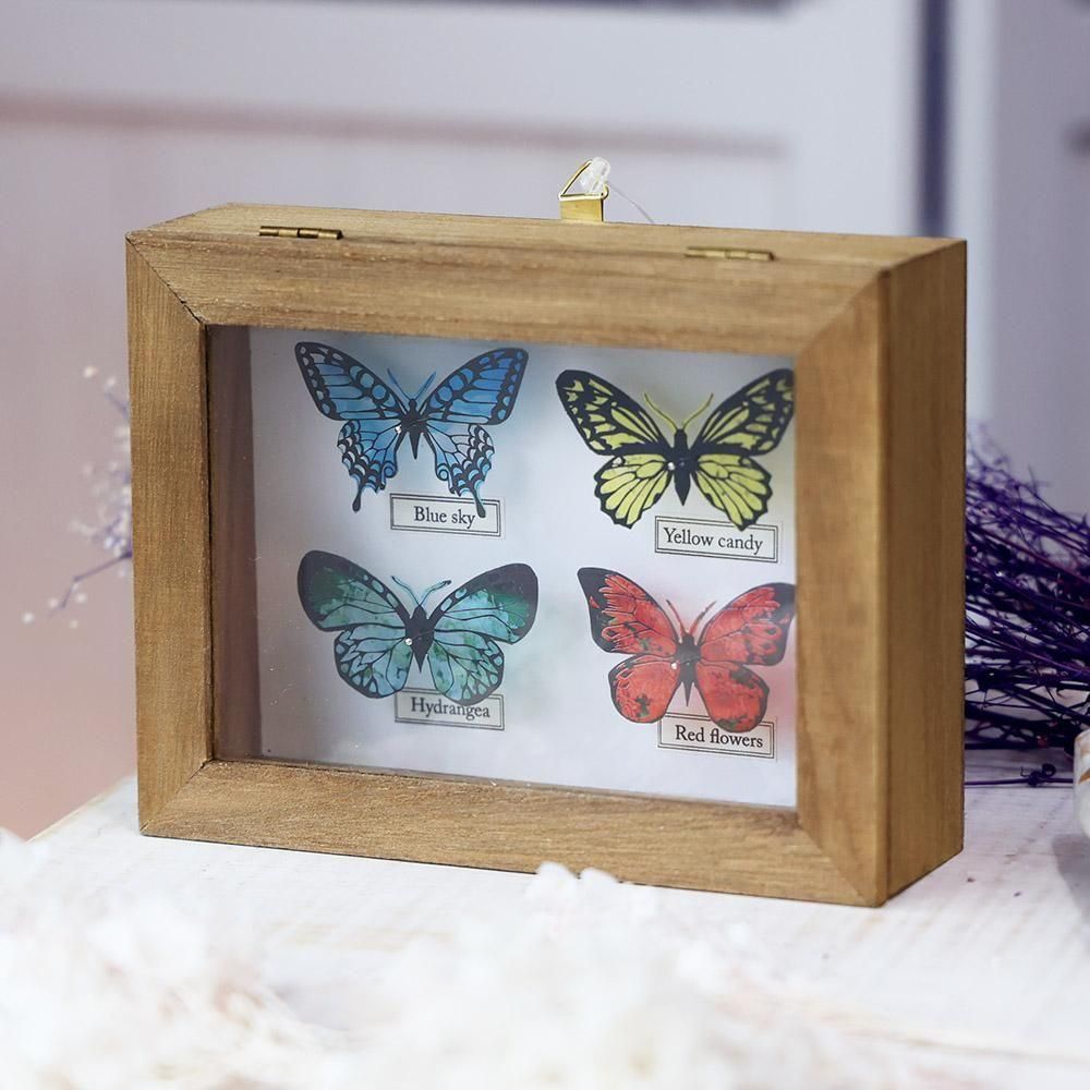 蝶標本箱オブジェ（4匹入り） - 海福雑貨通販部
