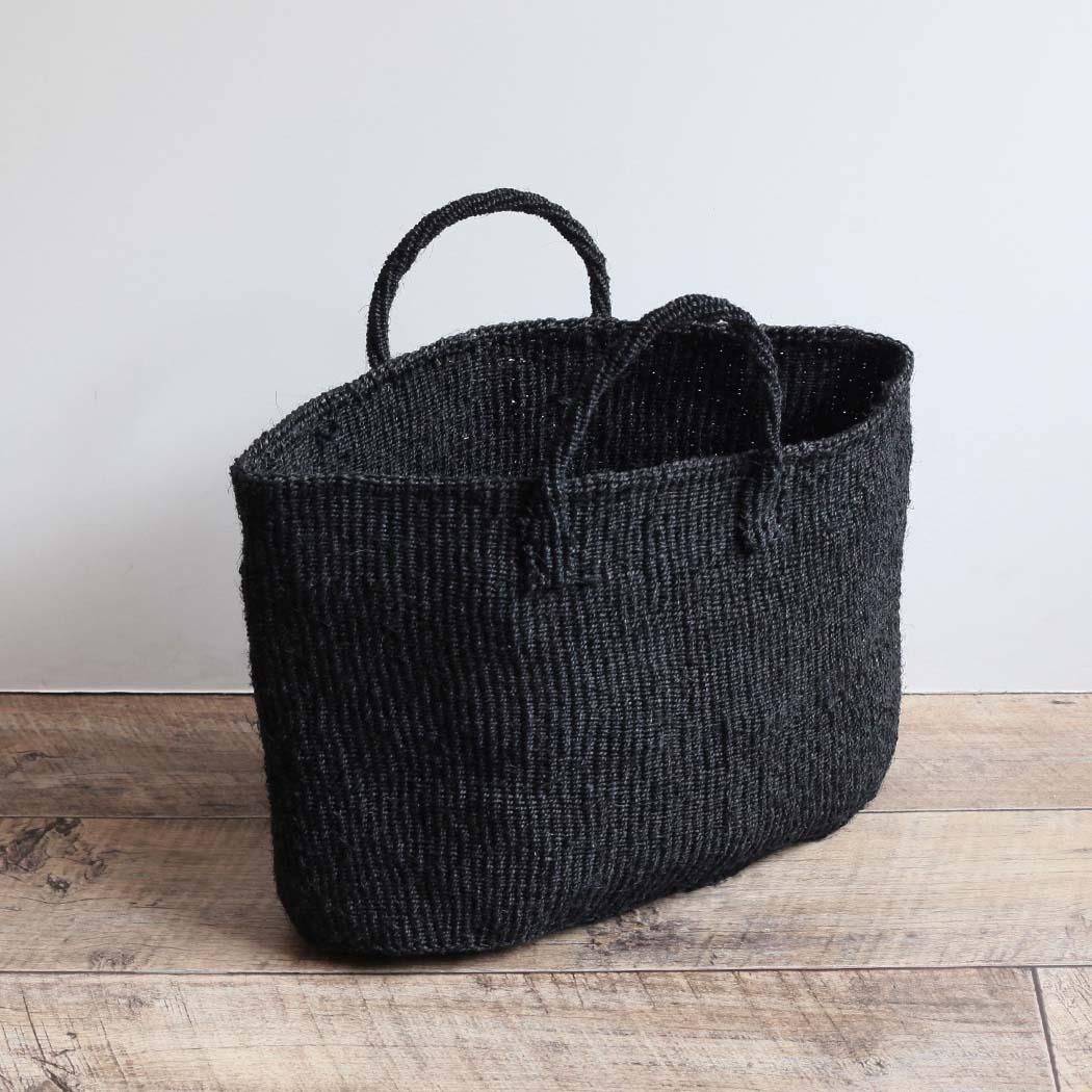 サイザル カゴバッグ 楕円L - ブラック かごバッグ