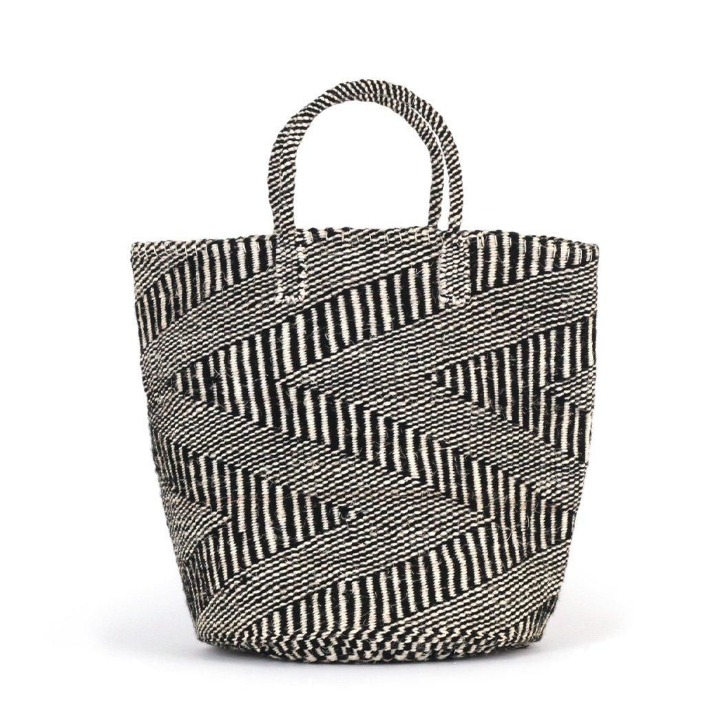 アクリル サイザル かごバッグ ラウンド L - ブラック ジグザグ柄