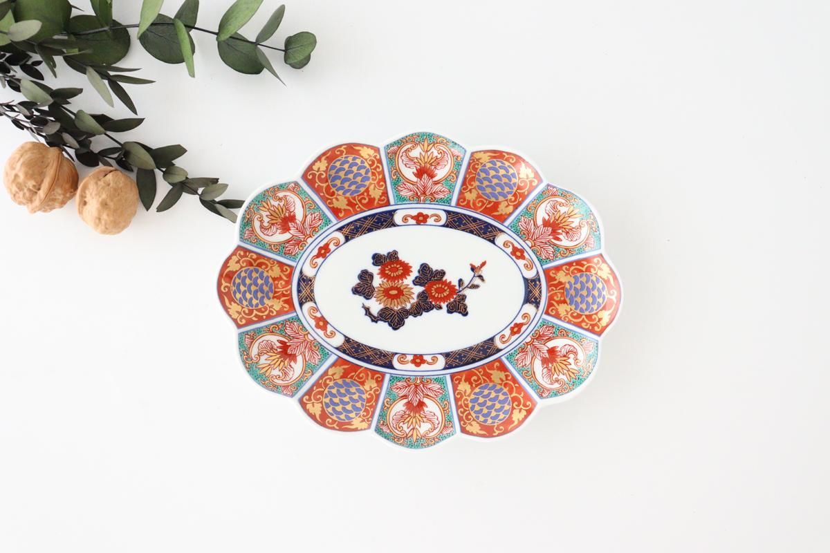 19cm楕円皿｜金彩間取菊紋｜磁器｜林九郎窯｜波佐見焼｜和食器通販