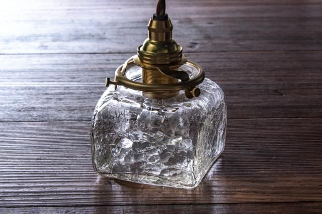 安土草多 吹きガラス ペンダントライト 角瓶 クラック az-l09c｜FRANK