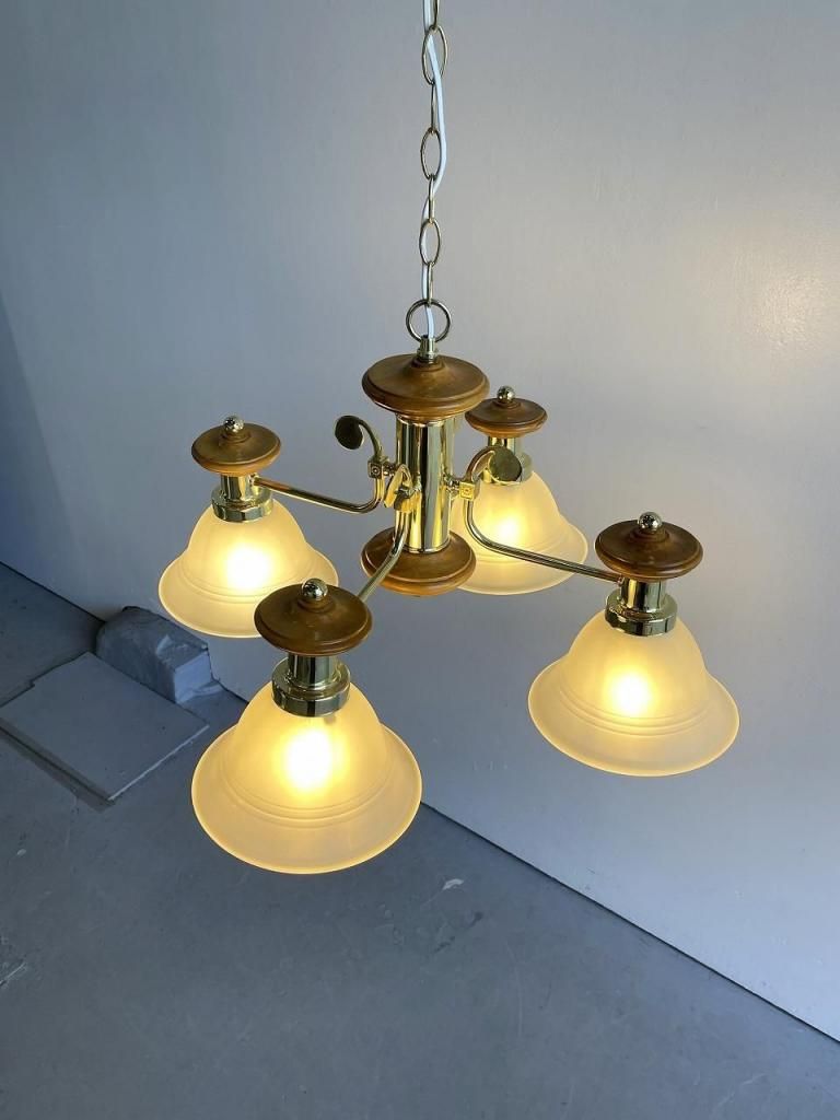 ヴィンテージ フロストガラス 4灯 モダンシャンデリア - アンティーク