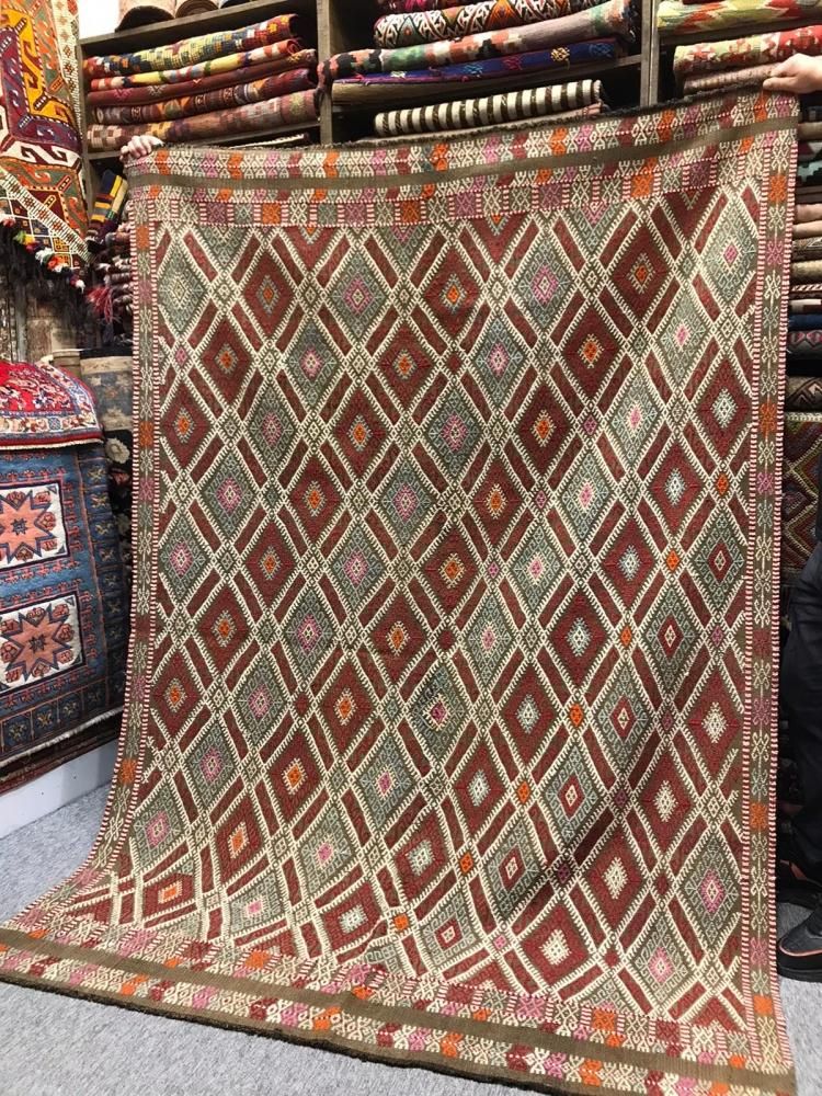 オールドキリム/トルコキリム・シワス/ジジム織り約243×172cm - 手織り
