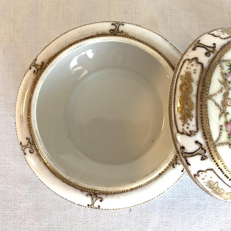 アンティーク オールドノリタケ マルキ印 金彩三つ脚蓋物 ボンボ