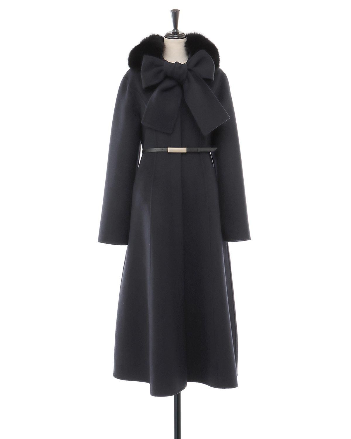 受注商品】ウールダブルフェイスFOXボウタイ付ロングコート