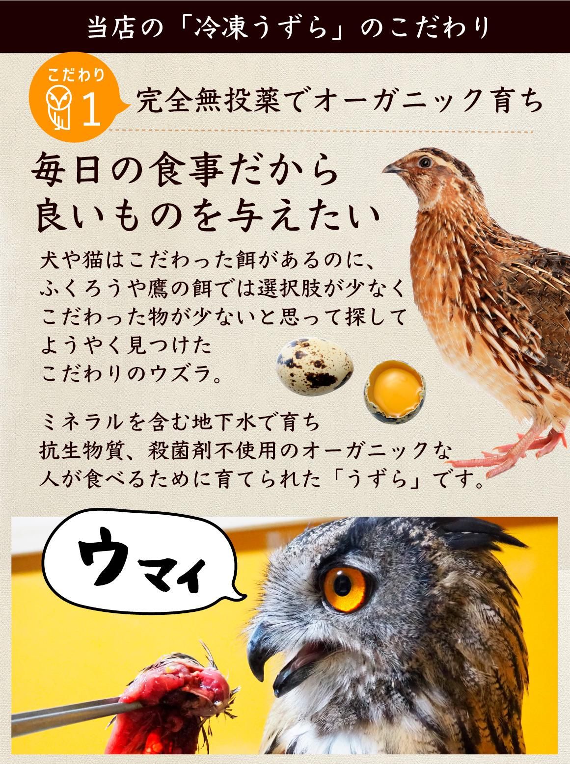ウズラ100羽餌用 頭付き内臓未処理 オーガニック育ち【冷凍配送】
