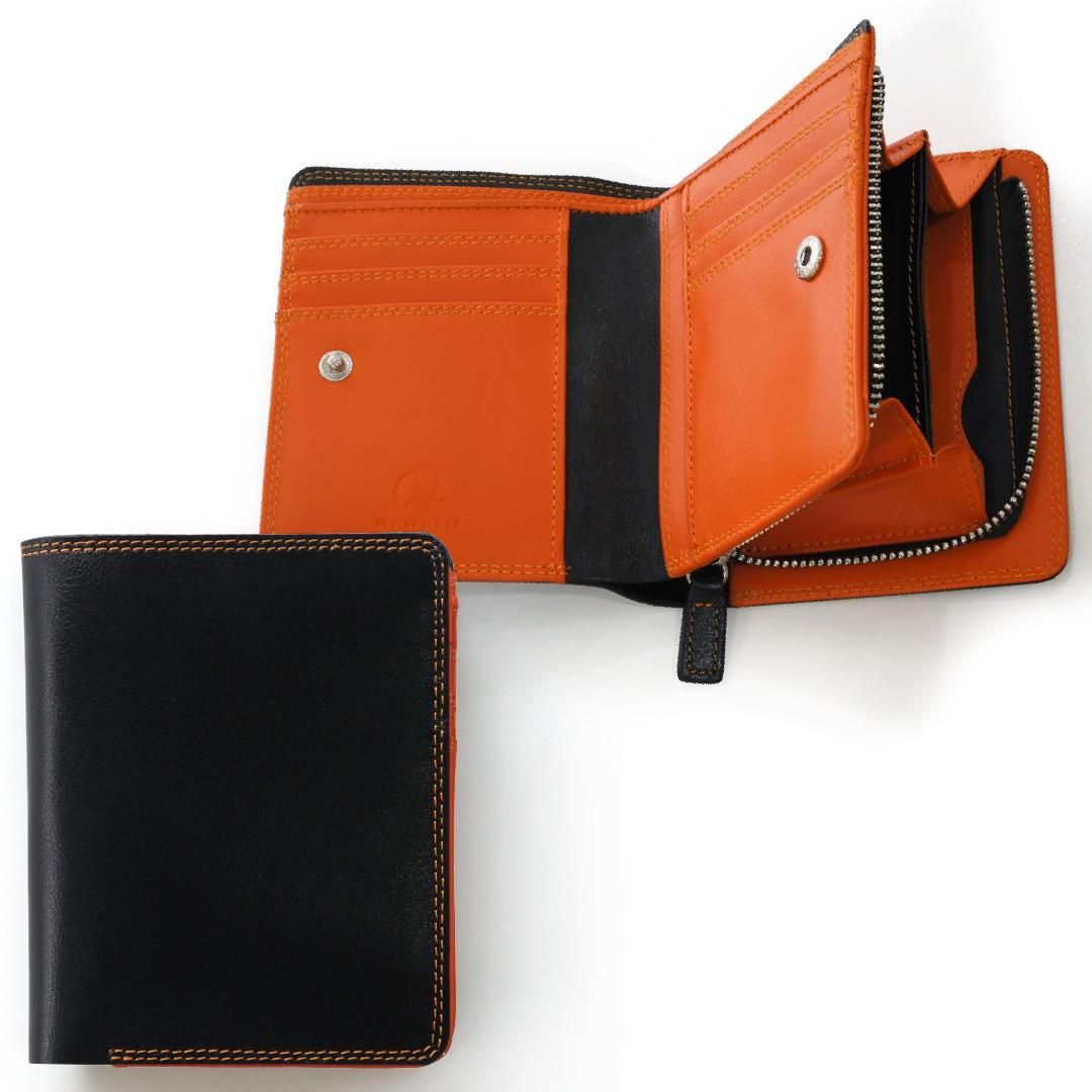 公式】mywalit マイワリット MY1366-151 2つ折財布/ブラック・オレンジ
