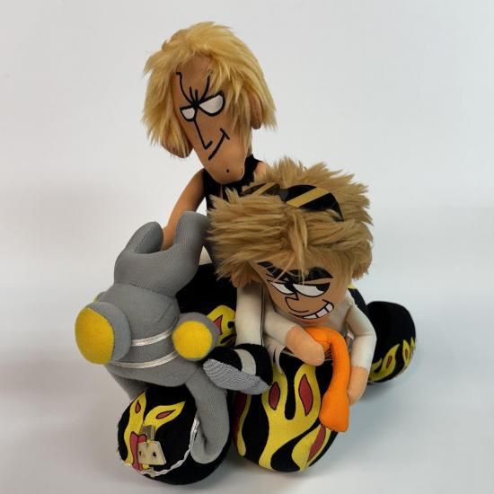 B'z 特製人形 オレンジバージョン 稲葉浩志、松本孝弘がバイクに乗って