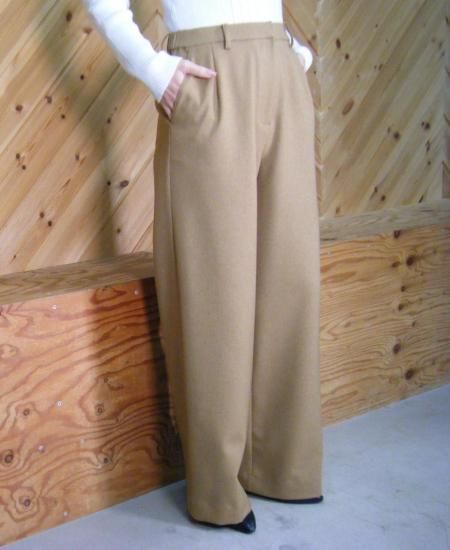 ウールライクカラフリーワイドパンツ（キャメル） - 【公式】 BAZAINE