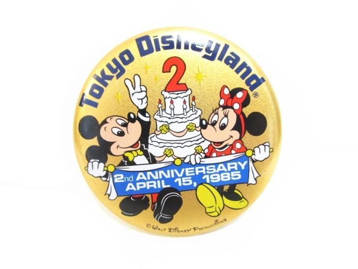 東京ディズニーランド 2周年記念 1985年 ミッキー＆ ミニー 缶バッジ