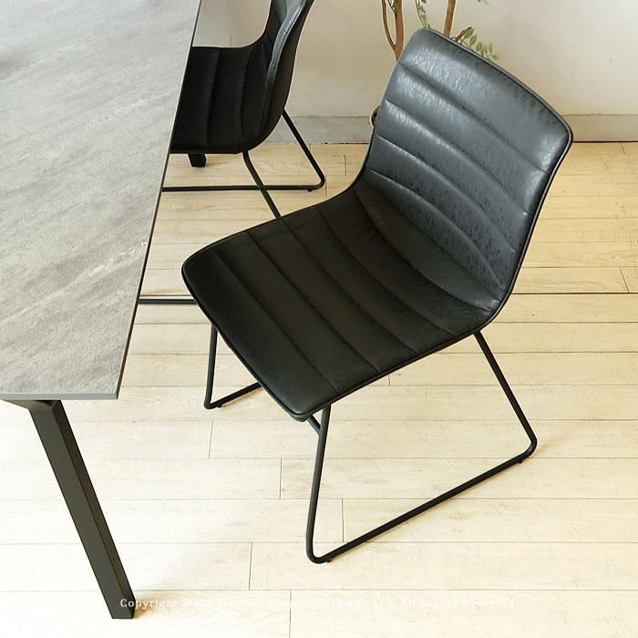 ダイニングチェア インダストリアル レザー ブラックスチール 男前